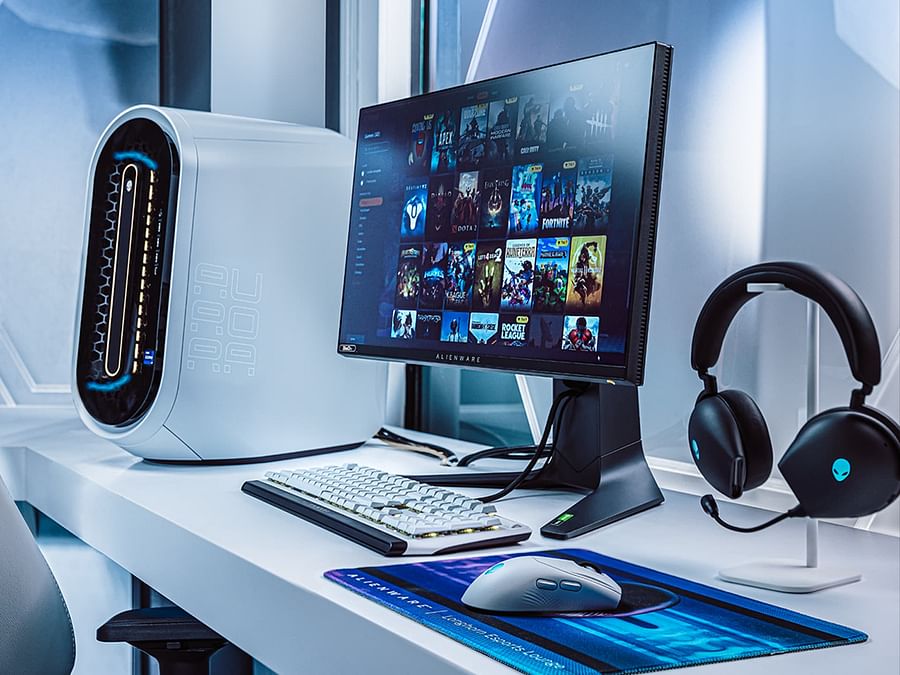 High-end Dell gaming PC setup with advanced gaming accessories